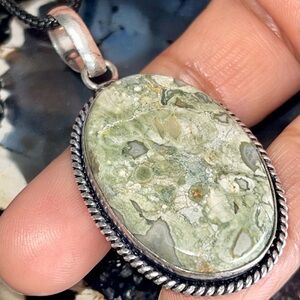 Green Rainforest Jasper Rhyolite Pendant 2”